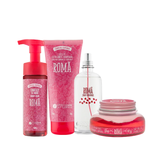 Combo Romã: Chantilly de Banho, Esfoliante, Hidratante e Spray