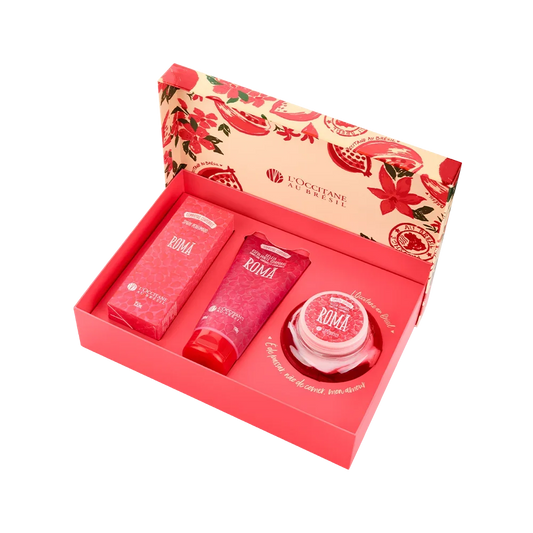 Kit Trio Romã L'Occitane com Spray Perfumado, Geléia Hidratante e Esfoliante
