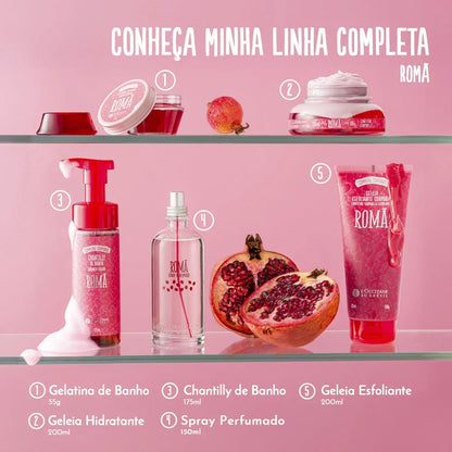 Combo Romã: Chantilly de Banho, Esfoliante, Hidratante e Spray