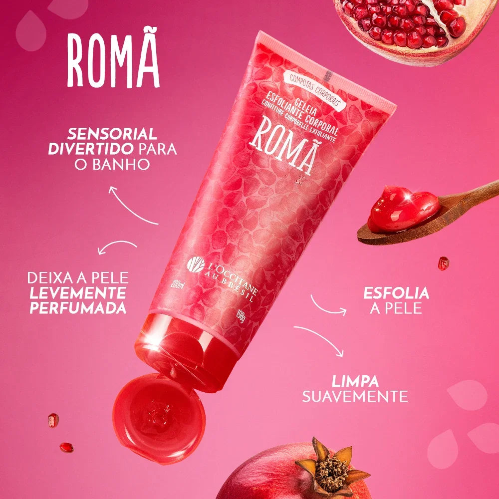 Combo Romã: Chantilly de Banho, Esfoliante, Hidratante e Spray