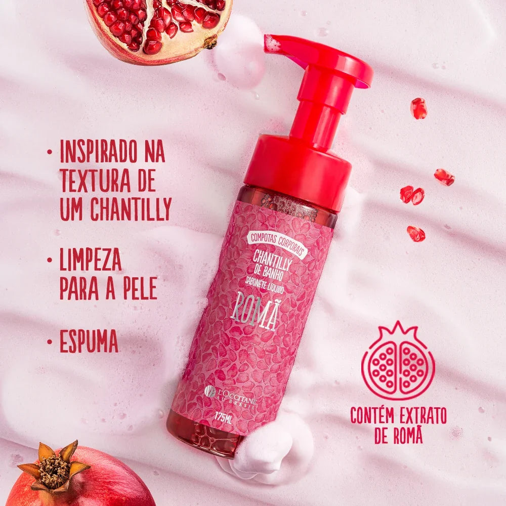 Combo Romã: Chantilly de Banho, Esfoliante, Hidratante e Spray