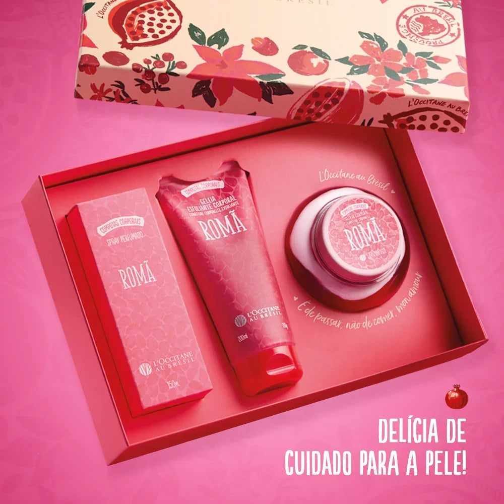 Kit Trio Romã L'Occitane com Spray Perfumado, Geléia Hidratante e Esfoliante