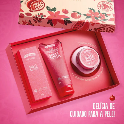 Kit Trio Romã L'Occitane com Spray Perfumado, Geléia Hidratante e Esfoliante